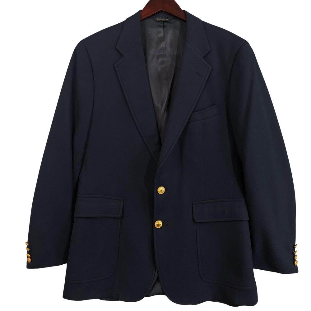 Polo University Club Blazer Mens Navy Blue Gold Crest Button Sport Coat USA